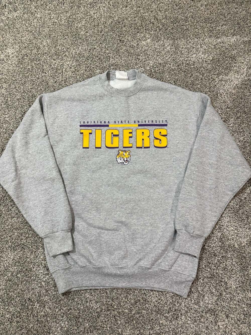 Vintage Louisiana State University Tigers Crewneck Sweatshirt Gray Size Small